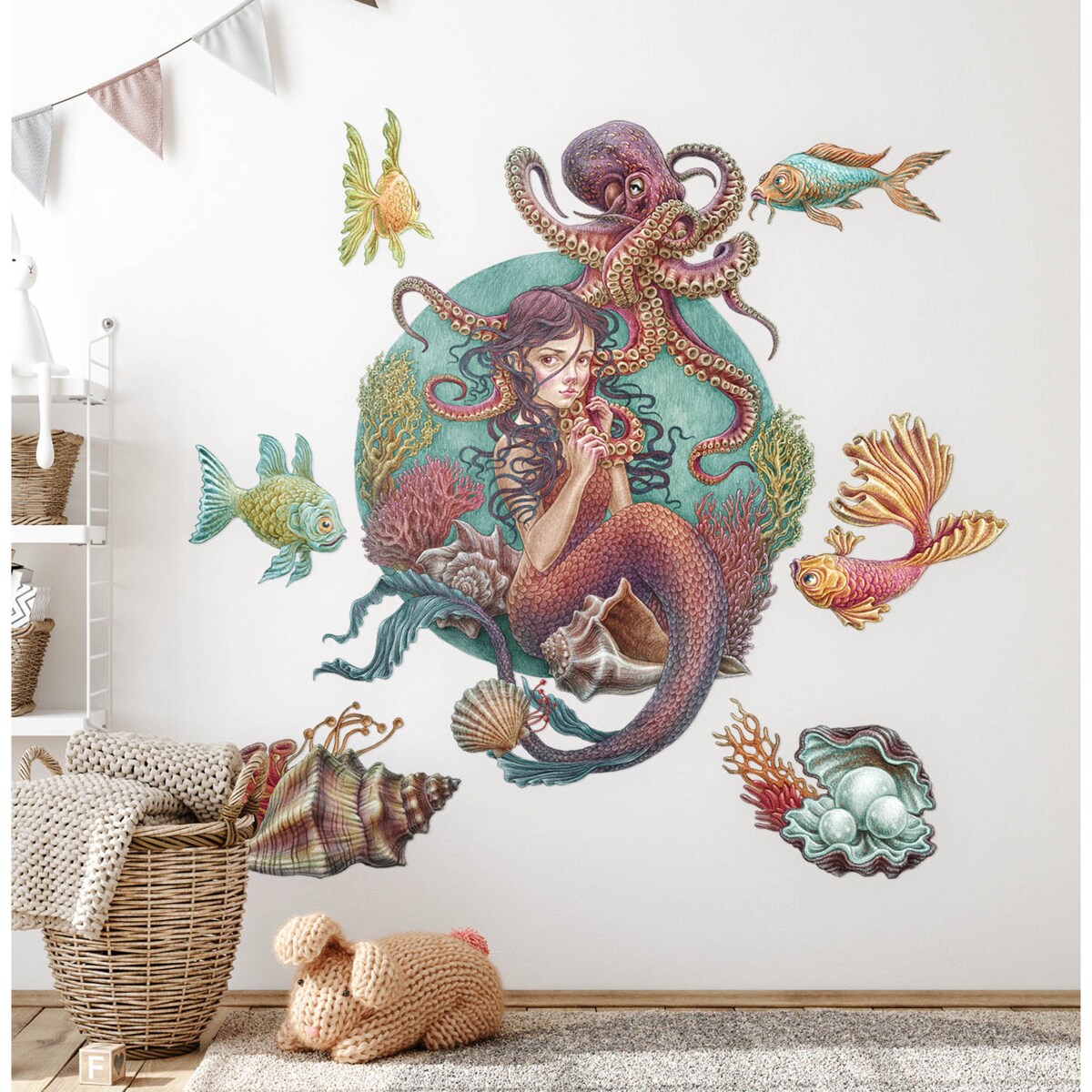 Zestaw naklejek na ścianę, Podwodne syreny, 130cm