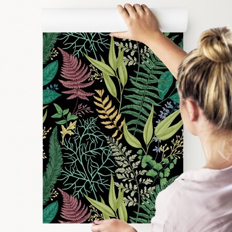 Tapeta Kolorowe Rośliny LIŚCIE Paproć Kwiaty