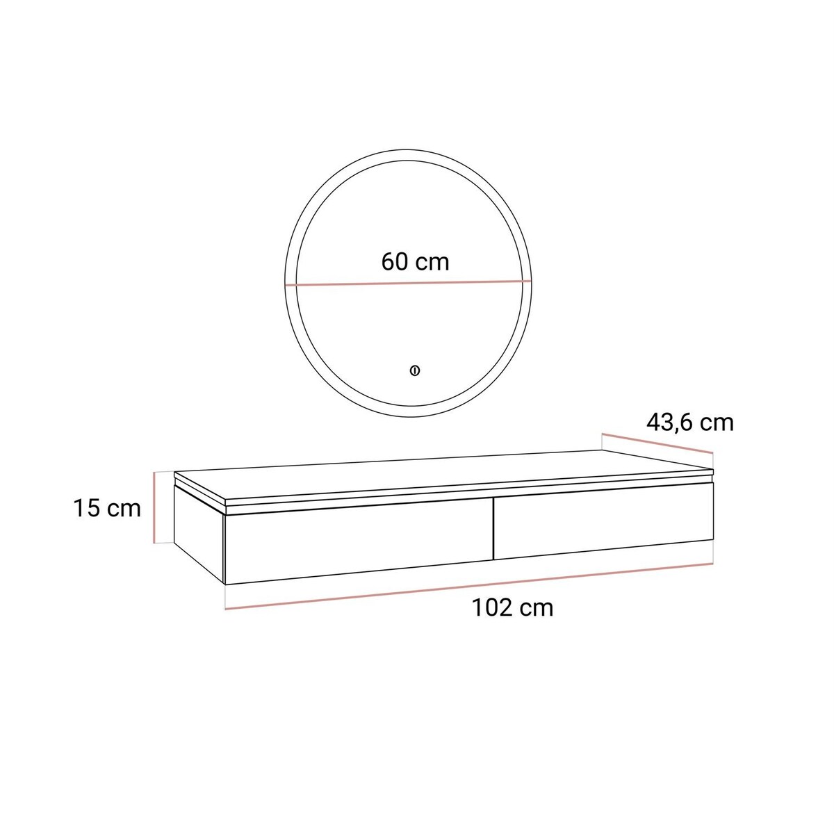 Toaletka kosmetyczna AURORA SILVER wisząca biały połysk, lustro