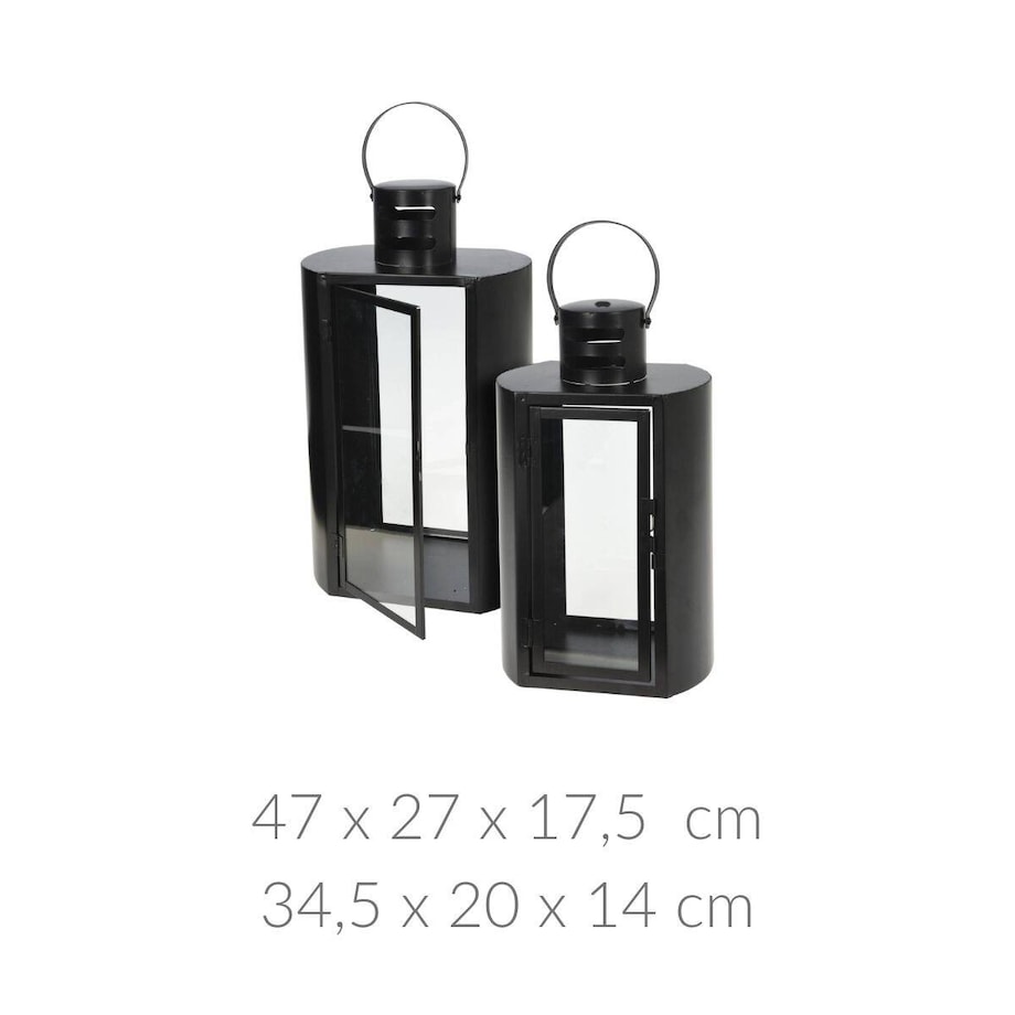 Lampion metalowy czarny MINIMAL, 2 latarenki