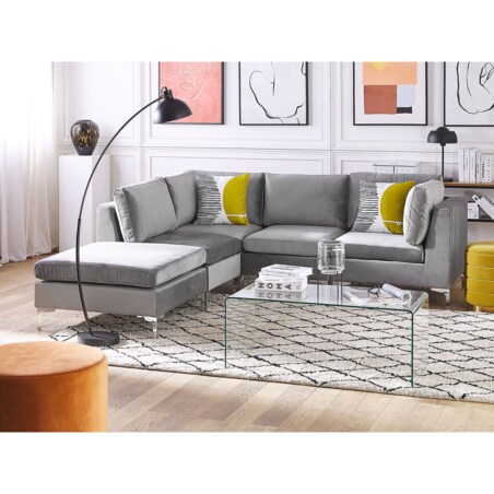 Narożnik modułowy 4-osobowy z otomaną welurowy prawostronny szary EVJA