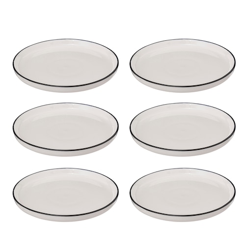 Talerze deserowe porcelanowe ALIX, czarna obwódka, 6 sztuk x Ø 20 cm