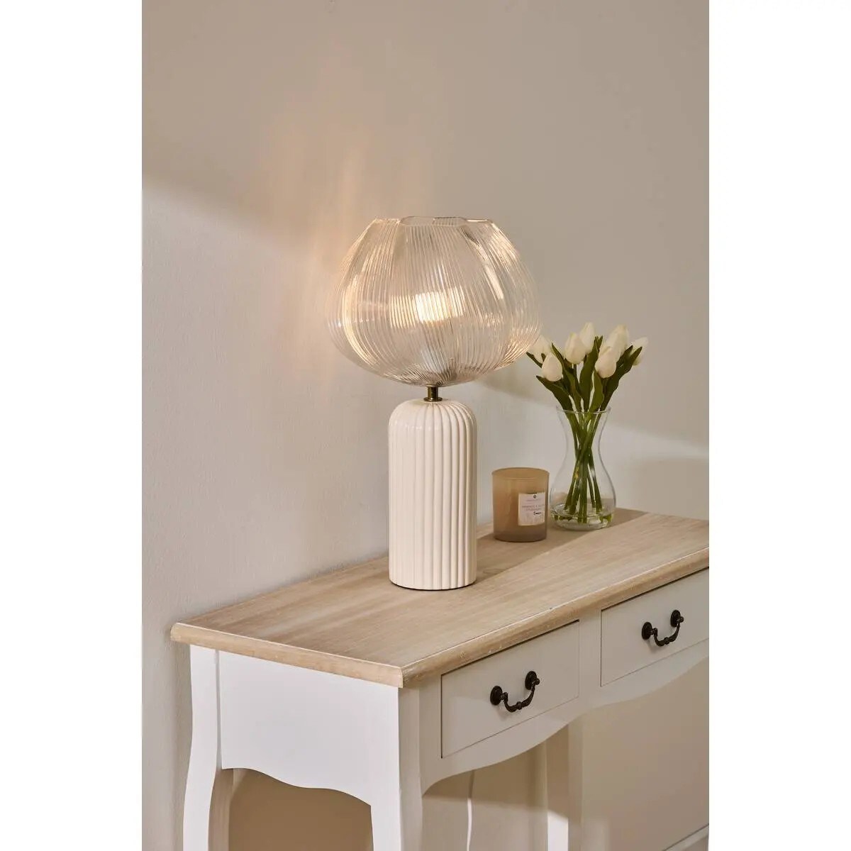 Lampa stołowa ceramiczna, beżowa, Phylas