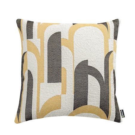 Poszewka Kinga na poduszkę 43x43 czarno-żółte wzory na kremowym tle