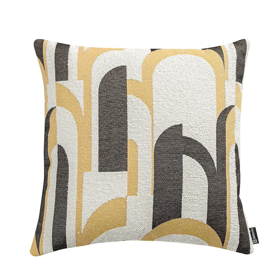 Poszewka Kinga na poduszkę 43x43 czarno-żółte wzory na kremowym tle