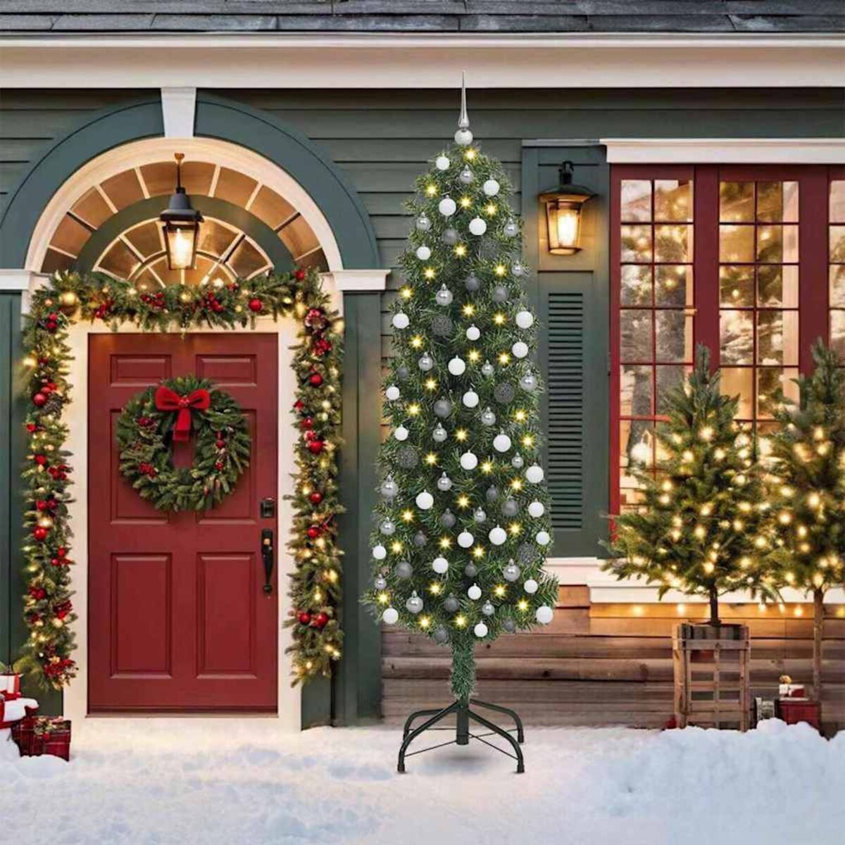 vidaXL Sztuczna choinka z podstawą Zielony 210 cm PVC, stal i plastik