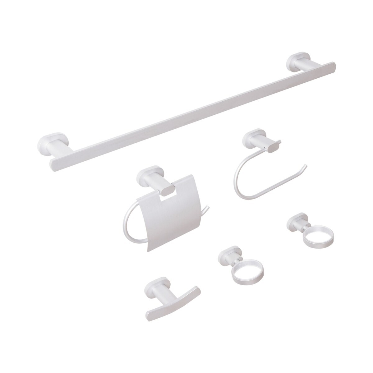 Zestaw akcesoriów toaletowych 6 elementów TOCOPILLA Z uchwytami i haczykami na ręczniki Srebrny