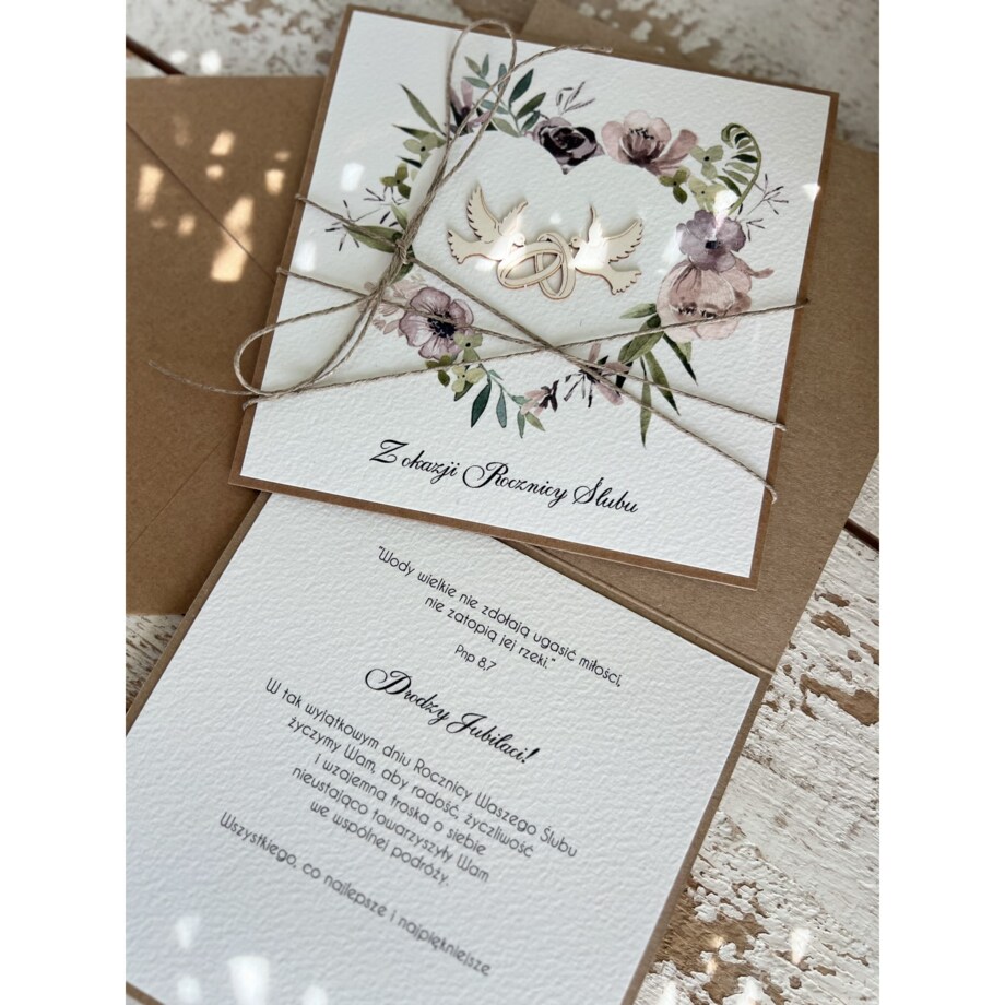 Prezent na rocznicę ślubu Rustykalna kartka życzenia z okazji rocznicy ślubu - rocznica ślubu