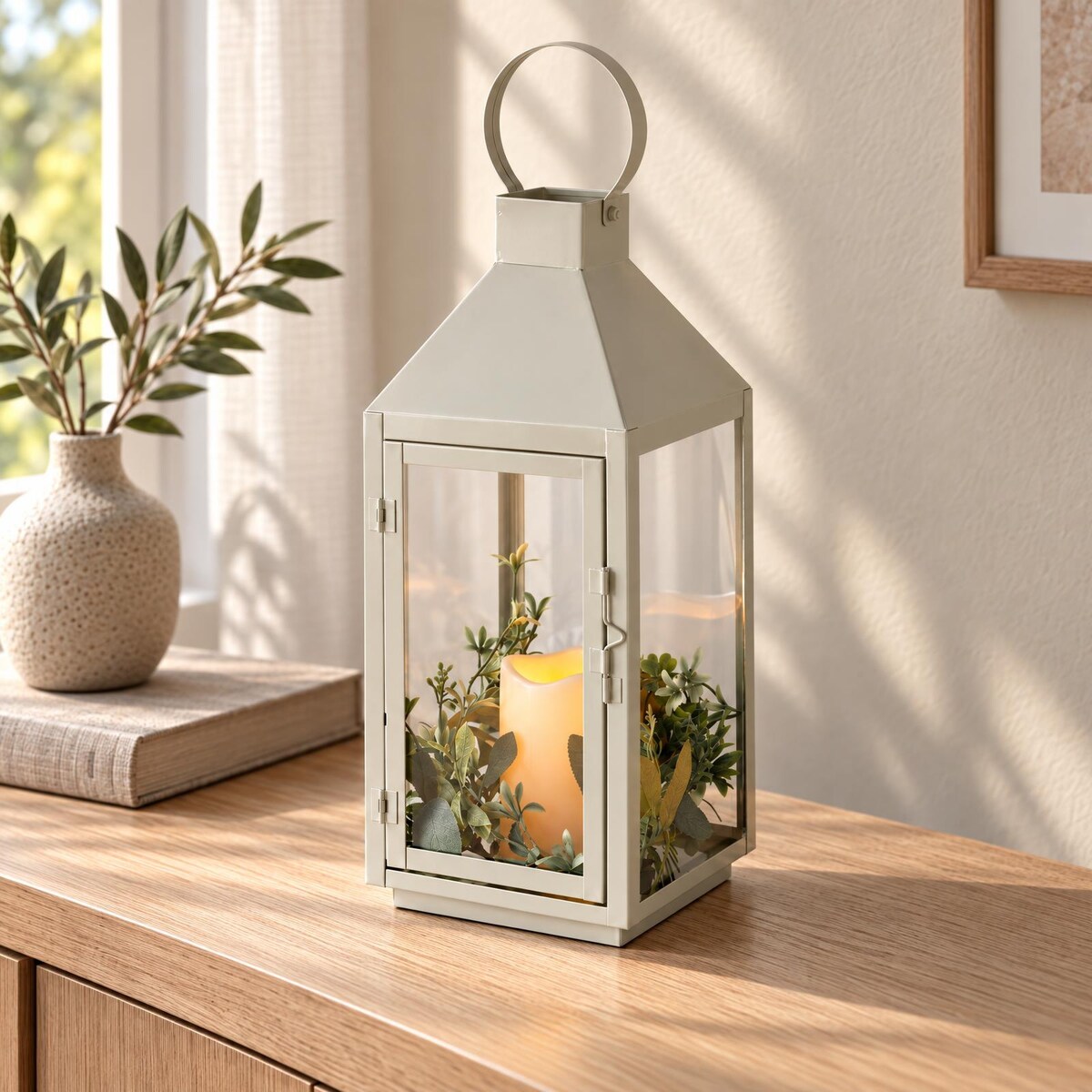 Lampion LED MAGALUF z timerem, 16 x 16 x 41 cm, kolor biały, metal