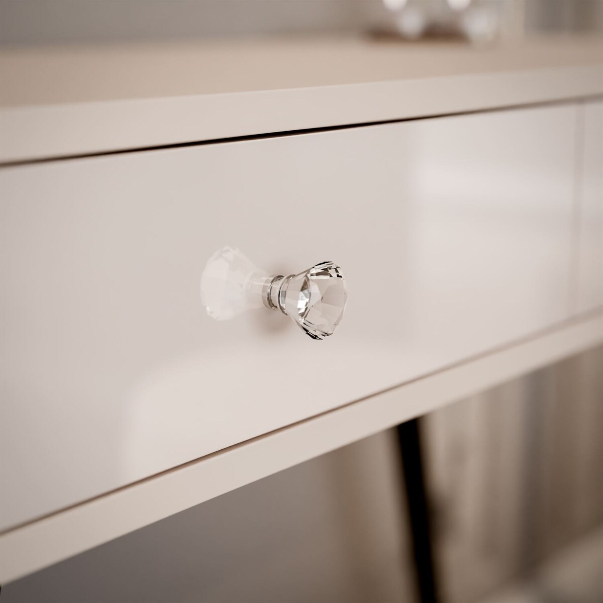 Konsola SIENNA KASZMIR na skośnych, czarnych nóżkach, uchwyt biały kryształ