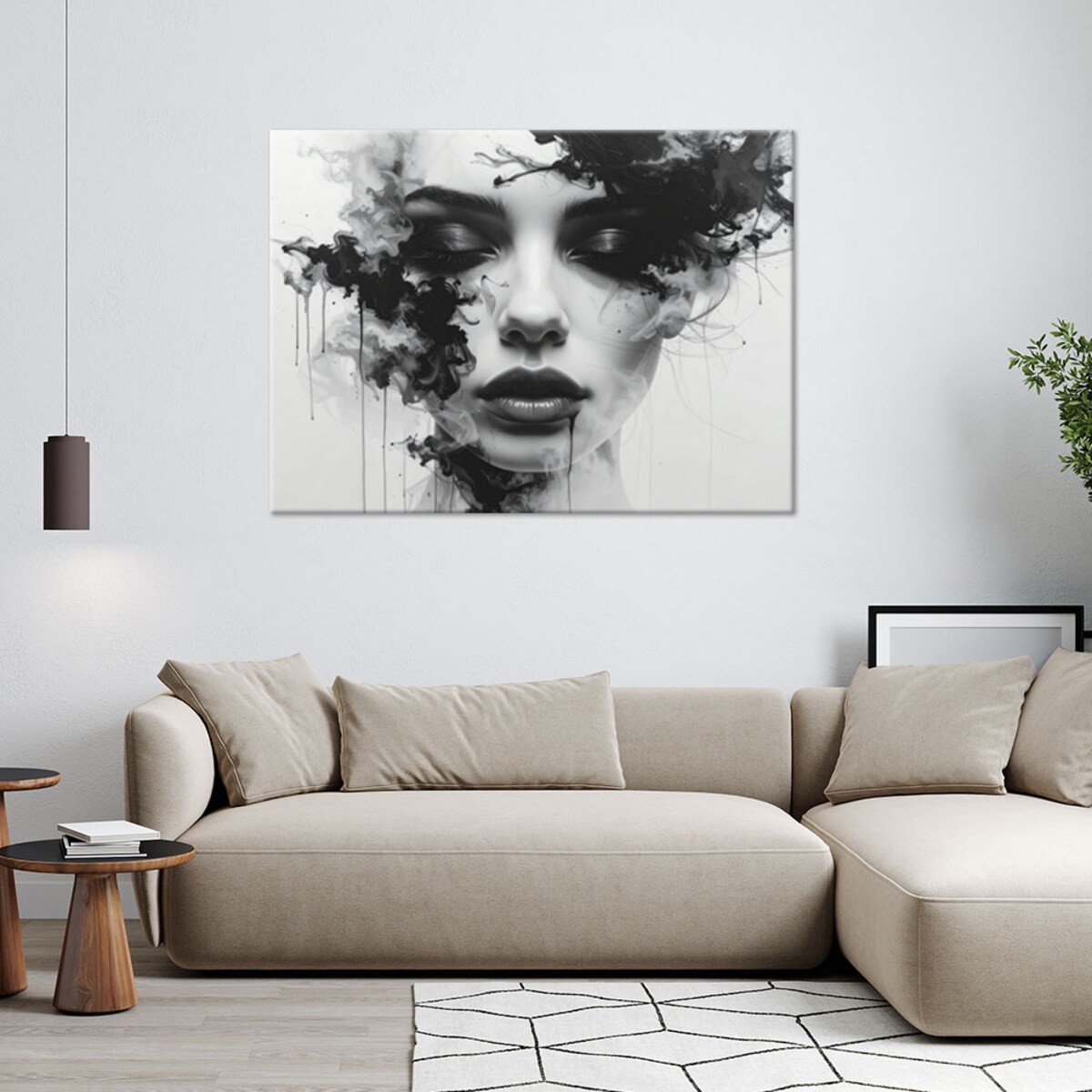 Nowoczesny obraz, Kobieta czarno-biały z efektem dymu 60x40 cm