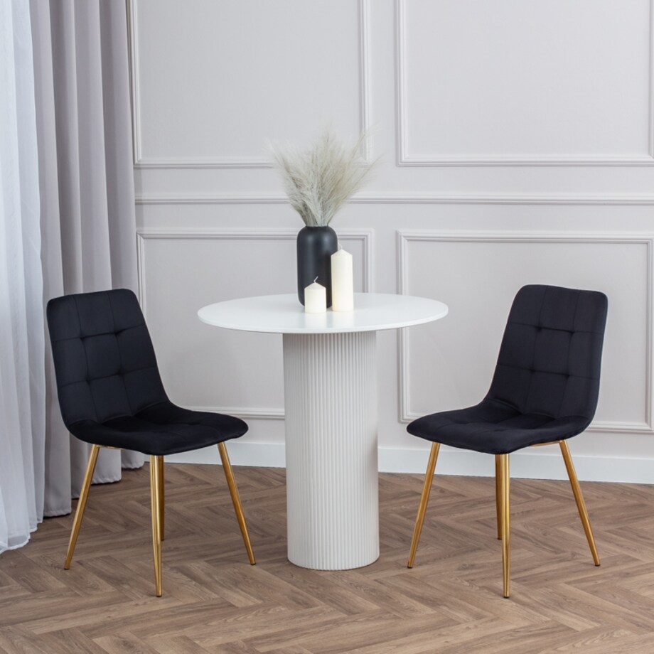 Krzesło tapicerowane czarne welurowe pikowane złote nogi glamour