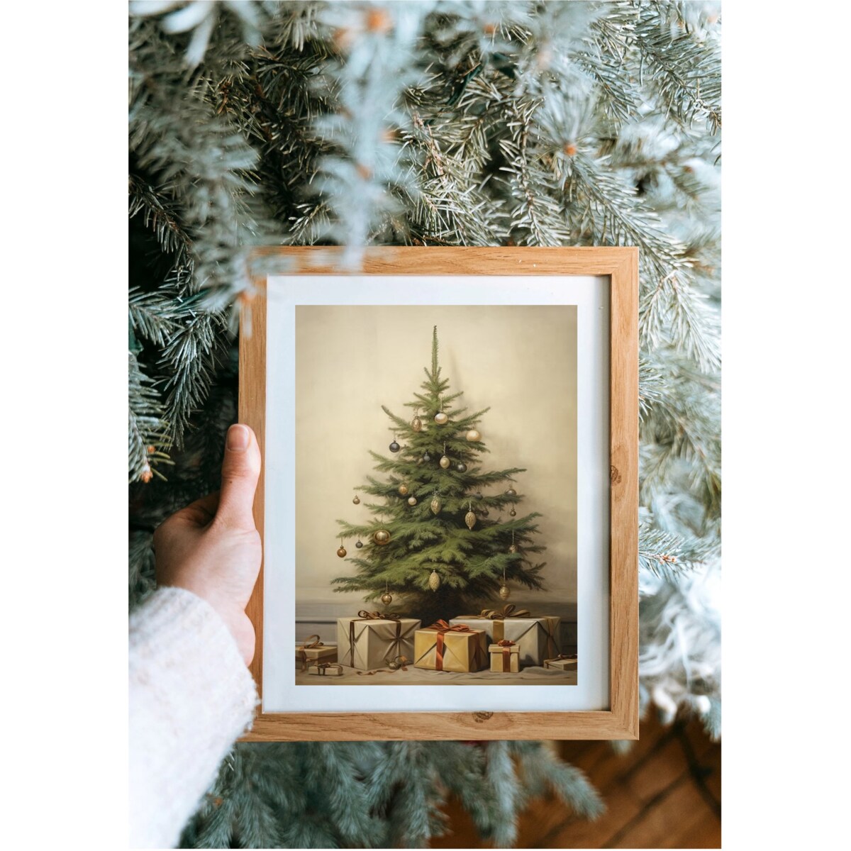 Poster Story, Plakat, Obraz - Choinka Vintage z Prezentami, wymiary 42 x 60 cm