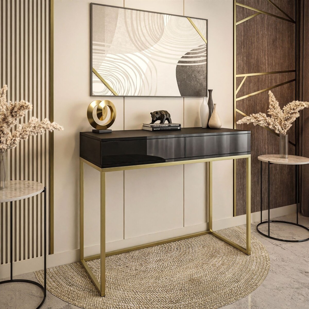 Konsola BLANCO GOLD II 100 x 42 x 81 cm, czarny mat z złotym stelażem