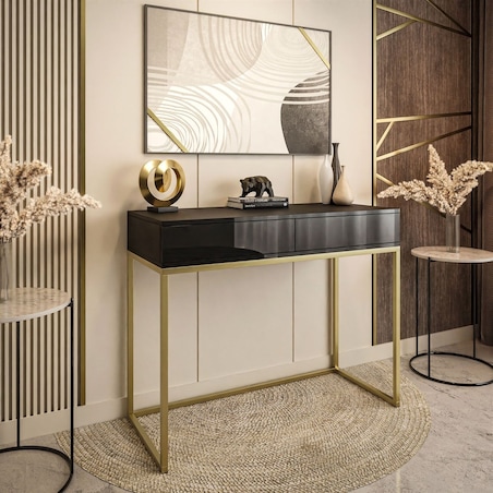 Konsola BLANCO GOLD II 100 x 42 x 81 cm, czarny mat z złotym stelażem