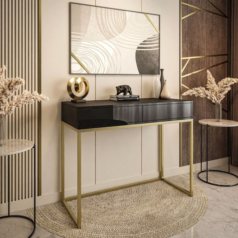 Konsola BLANCO GOLD II 100 x 42 x 81 cm, czarny mat z złotym stelażem