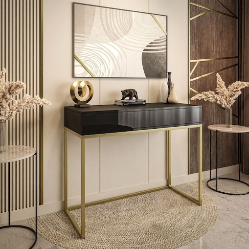 Konsola BLANCO GOLD II 100 x 42 x 81 cm, czarny mat z złotym stelażem