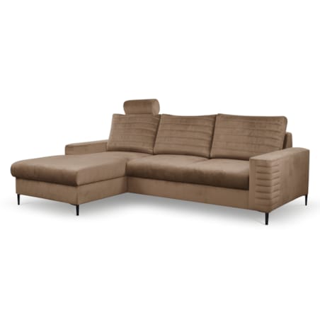 Narożnik rozkładany z zagłówkiem i pojemnikiem OLI, lewostronny, brązowy