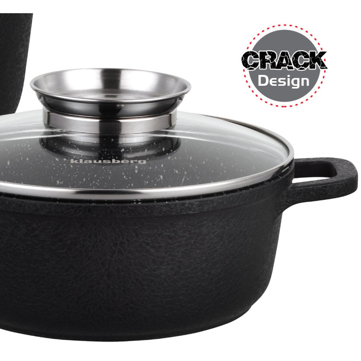 Zestaw 4 garnków z powłoką granitową 1.3/1.3/2.3/4.5L 12 ele KLAUSBERG crack design