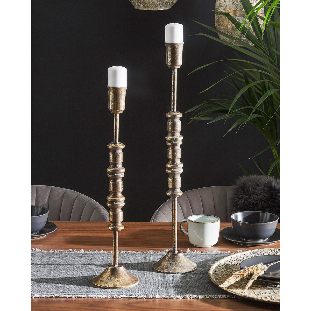 Zestaw 2 świeczników metalowy złoty SALAMINA