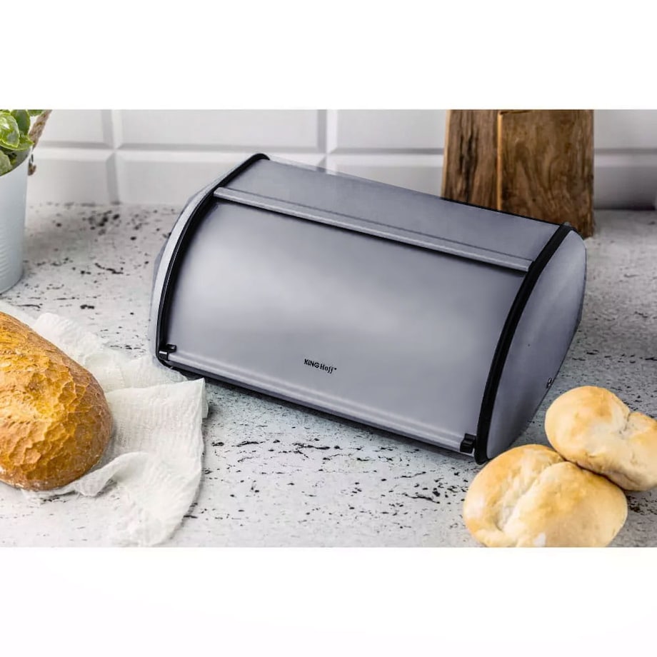 Chlebak stalowy mały 36cm szary matowy pojemnik na chleb pieczywo bułki KINGHOFF