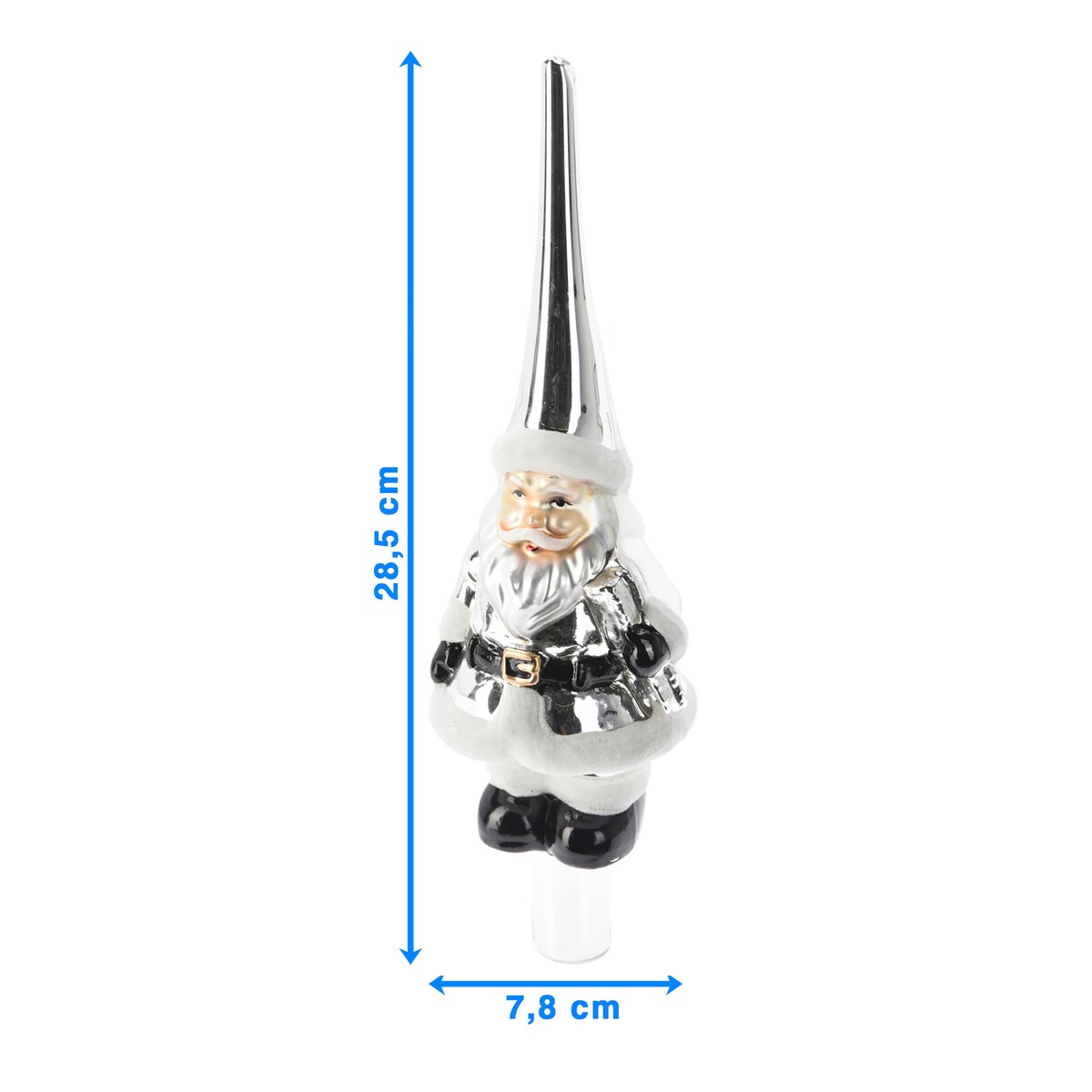 Czubek Na Choinkę Szpic Dekoracja Świąteczna Ozdobna Szklana 28 Cm Srebrna