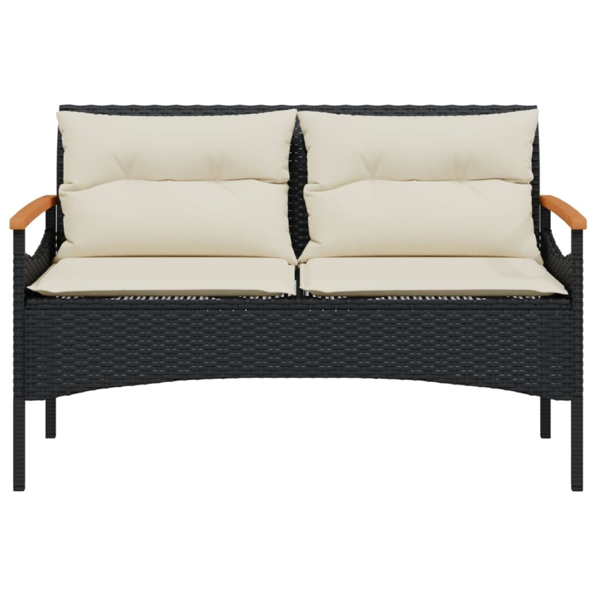 vidaXL Ławka ogrodowa z poduszkami, 116x62,5x74 cm, czarna, polirattan