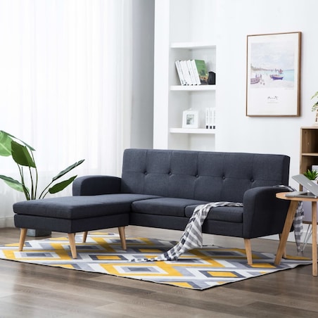 vidaXL Sofa w kształcie L, obita tkaniną, 186x136x79 cm, ciemnoszara