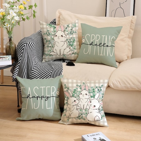 Lniana poszewka na poduszkę 45 x 45 cm motyw wiosenny KRÓLICZEK POD227