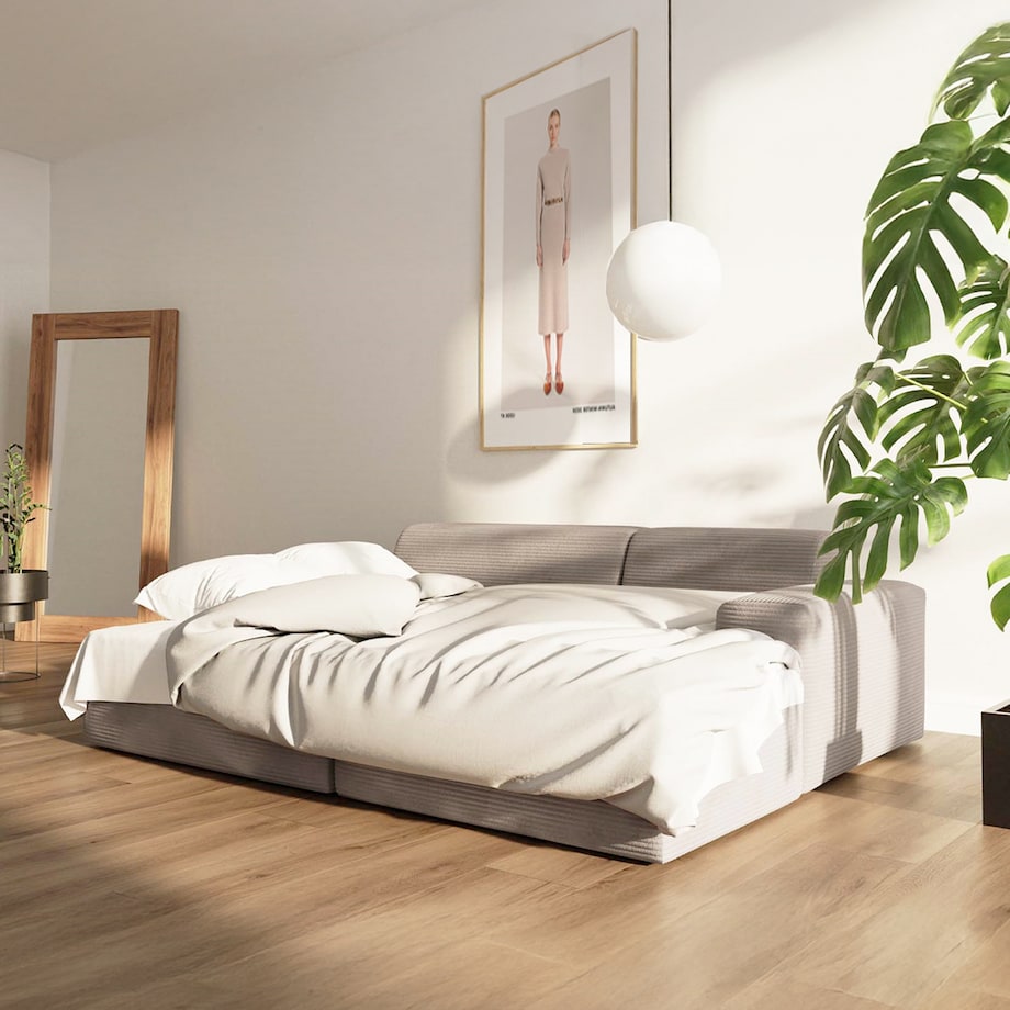 Villet Sofa narożna prawa z funkcją spania i pojemnikiem ecru