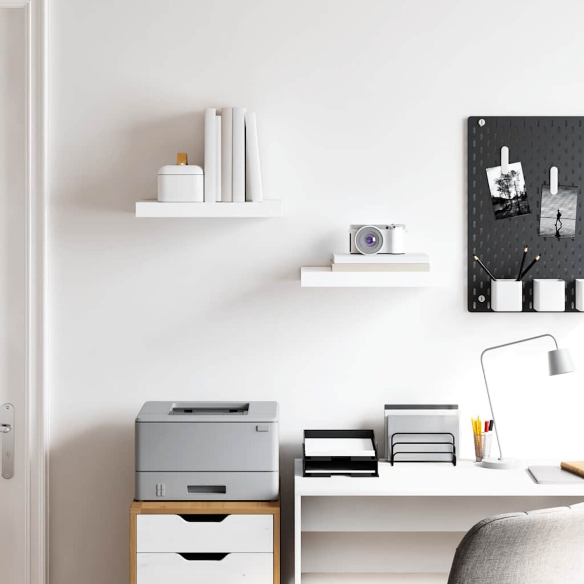 vidaXL Półki ścienne, 2 szt., białe, wysoki połysk, 40x23x3,8 cm, MDF