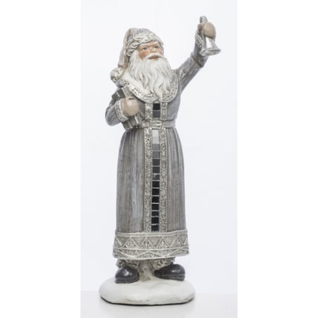 Mikołaj w długim płaszczu ze srebrnym dzwonkiem 24x9x7,5 cm