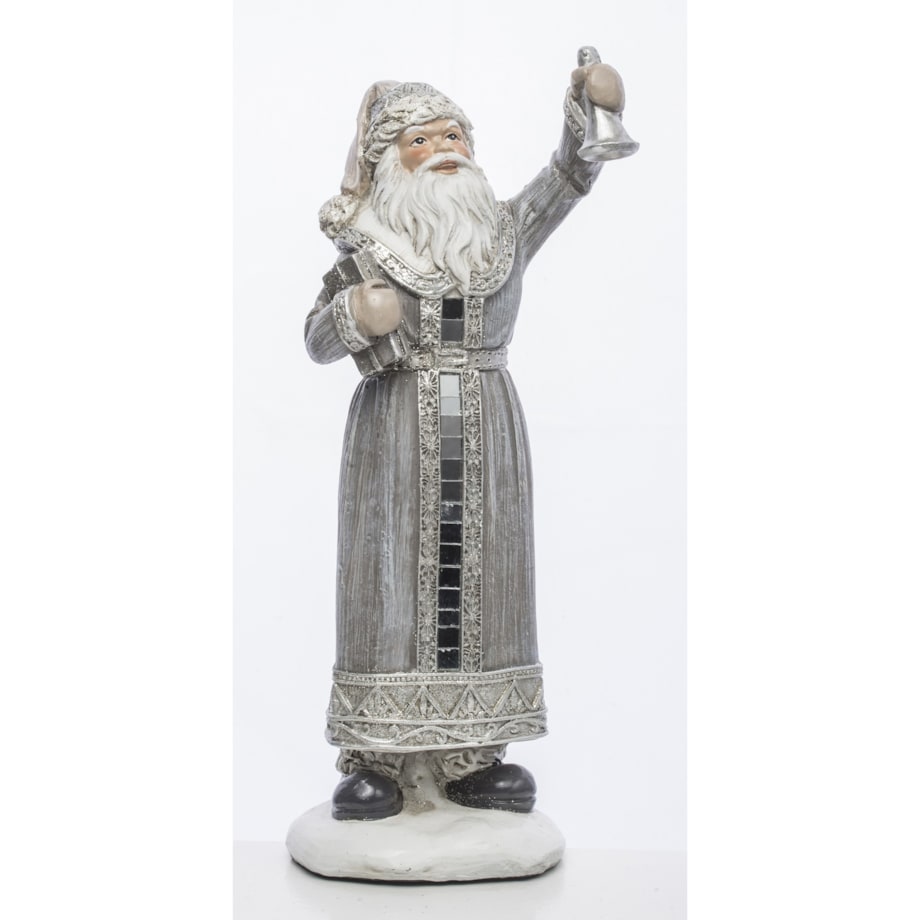 Mikołaj w długim płaszczu ze srebrnym dzwonkiem 24x9x7,5 cm