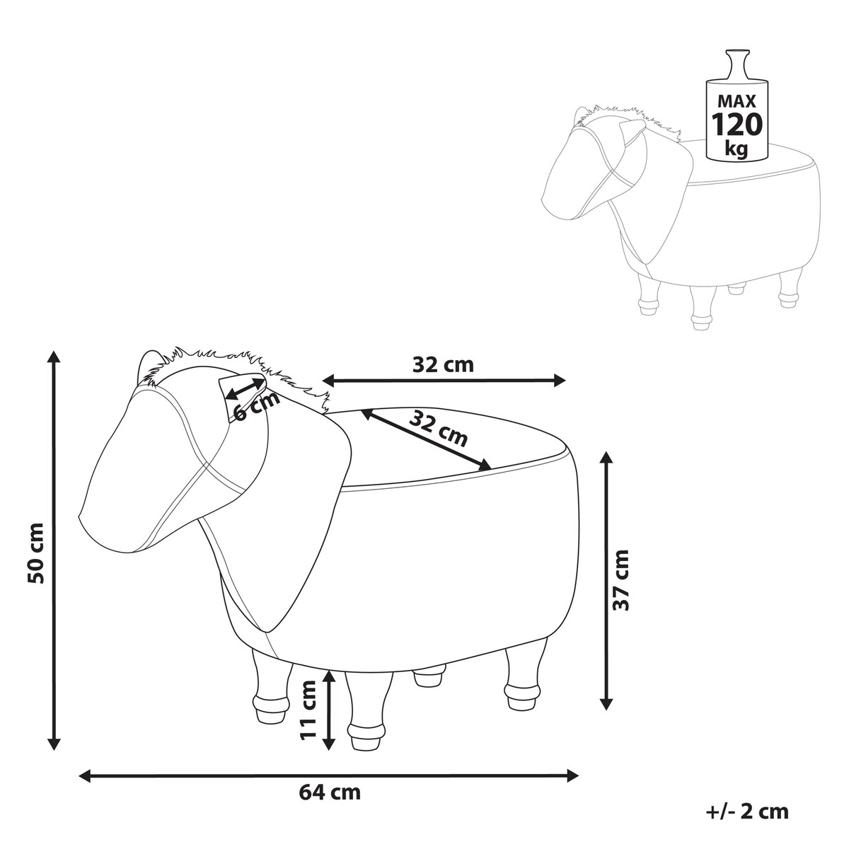 Pufa zwierzak HORSE Ekoskóra Jasnobrązowy Koń