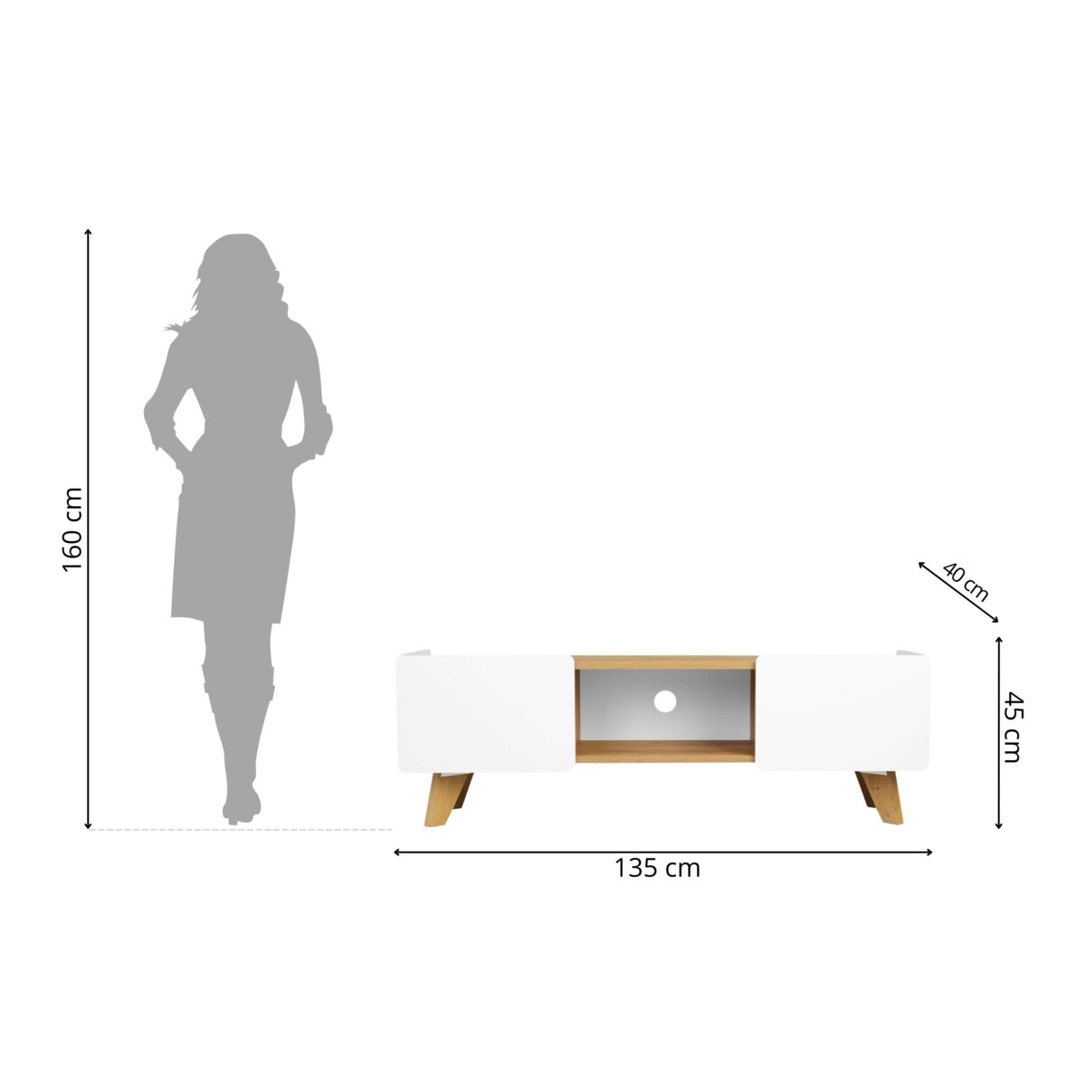 Szafka Rtv Lett 02 na dębowych nogach / szer. 135 cm