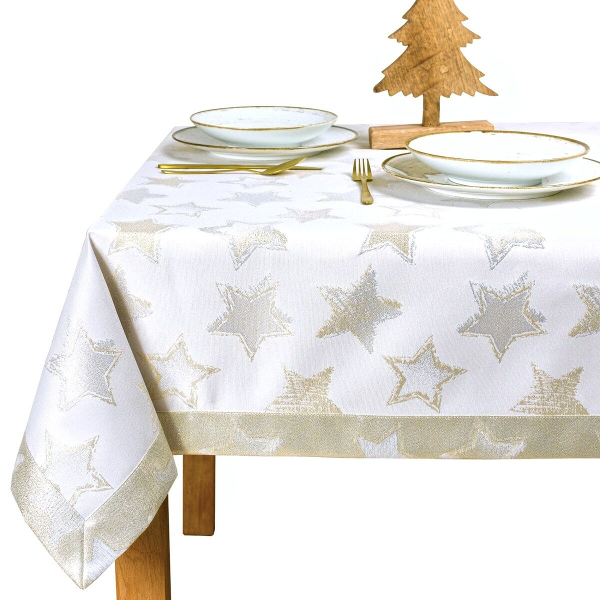 Obrus bożonarodzeniowy Gwiazdki - Srebrno-Złoty Blask - 130x130 cm - wielokolorowy