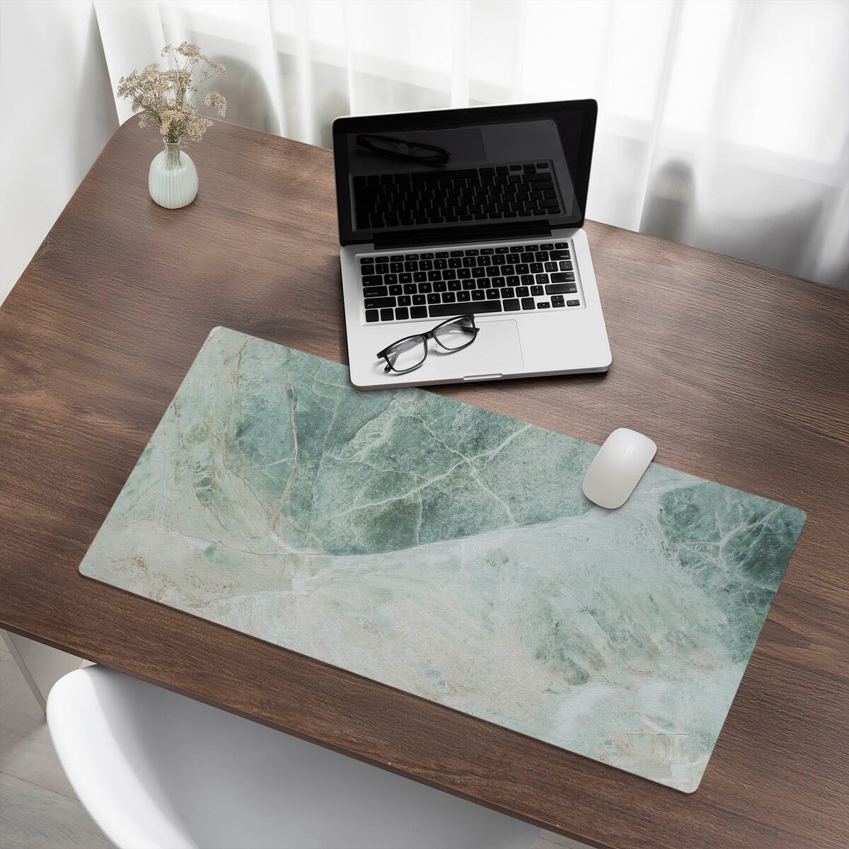 Zielona mata na biurko Marmurowy wzór natury, 90x45 cm