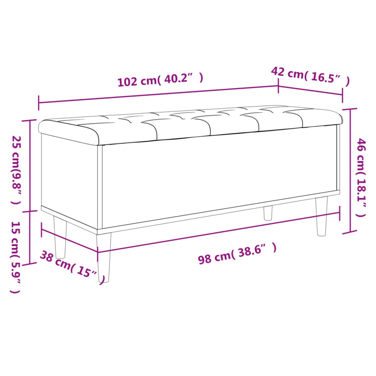 vidaXL Ławka ze schowkiem, biała, 102x42x46 cm materiał drewnopochodny