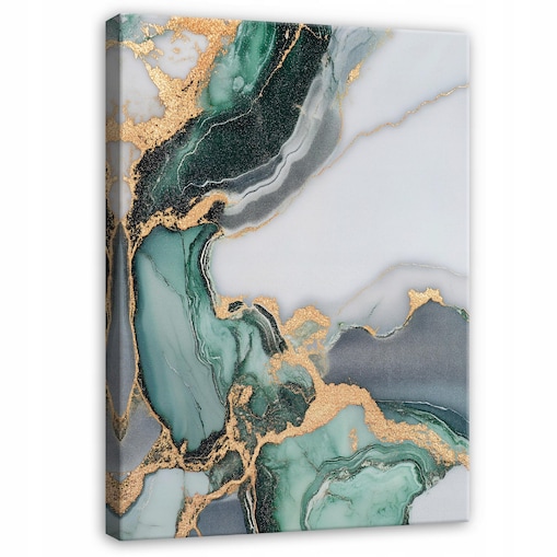 OBRAZ ABSTRAKCJA MARMUR ZIELONY ZŁOTO DO SYPIALNI SALONU NA PŁÓTNIE 120x80