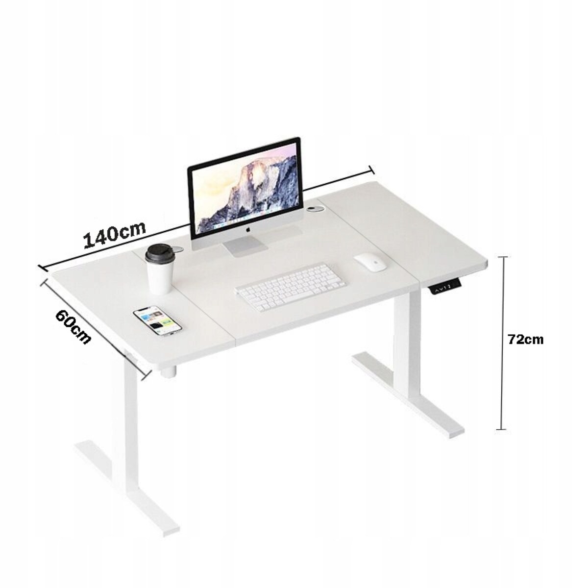 Biurko elektryczne podnoszone białe 140 cm regulowane nowoczesne 72-118 cm
