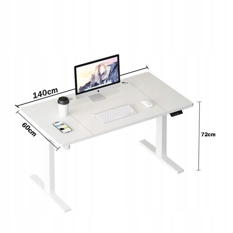 Biurko elektryczne podnoszone białe 140 cm regulowane nowoczesne 72-118 cm