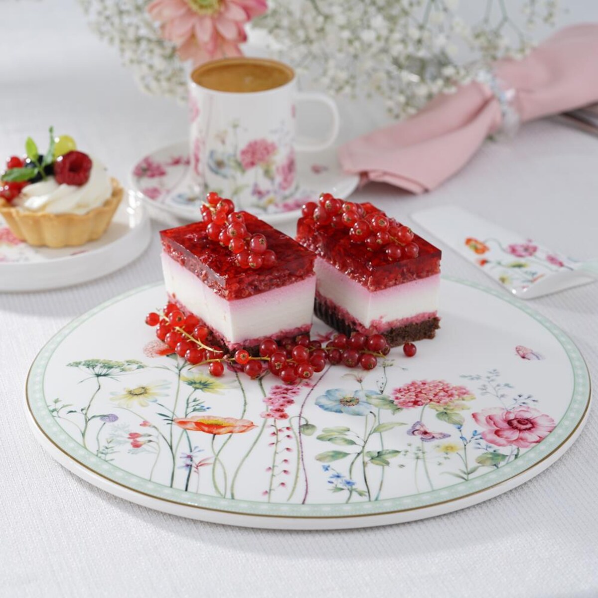 VILLA ITALIA Talerz do ciasta porcelanowy Patera z łopatką 31 cm GARDENO