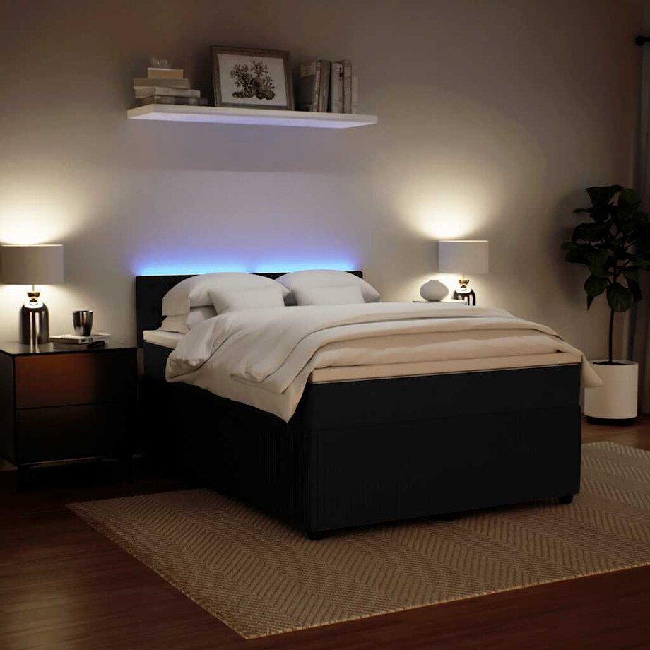 vidaXL Łóżko kontynentalne z materacem, czarne, 140x200 cm, aksamit