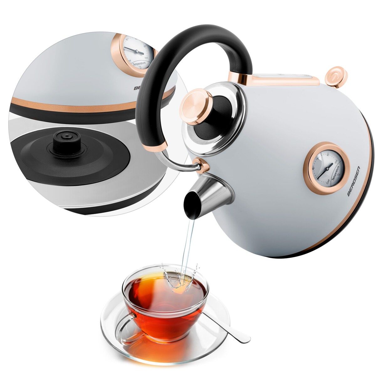 Czajnik elektryczny z termometrem 1,7L Berdsen szary