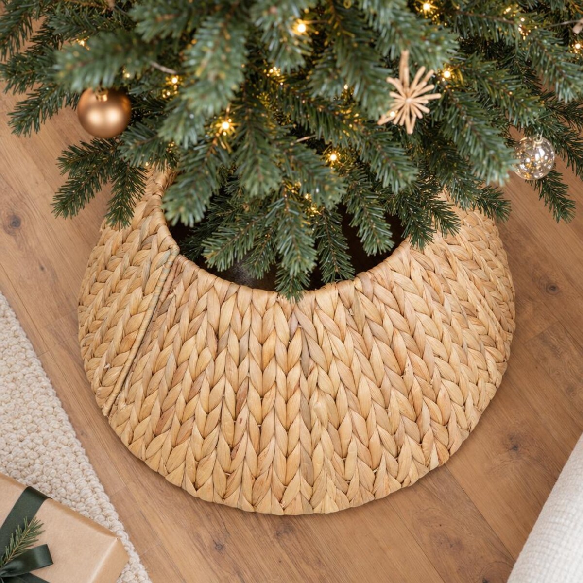 Osłona na stojak pod choinkę pleciona, kołnierz choinkowy, Ø 56 cm, kolor żółty, trawa morska