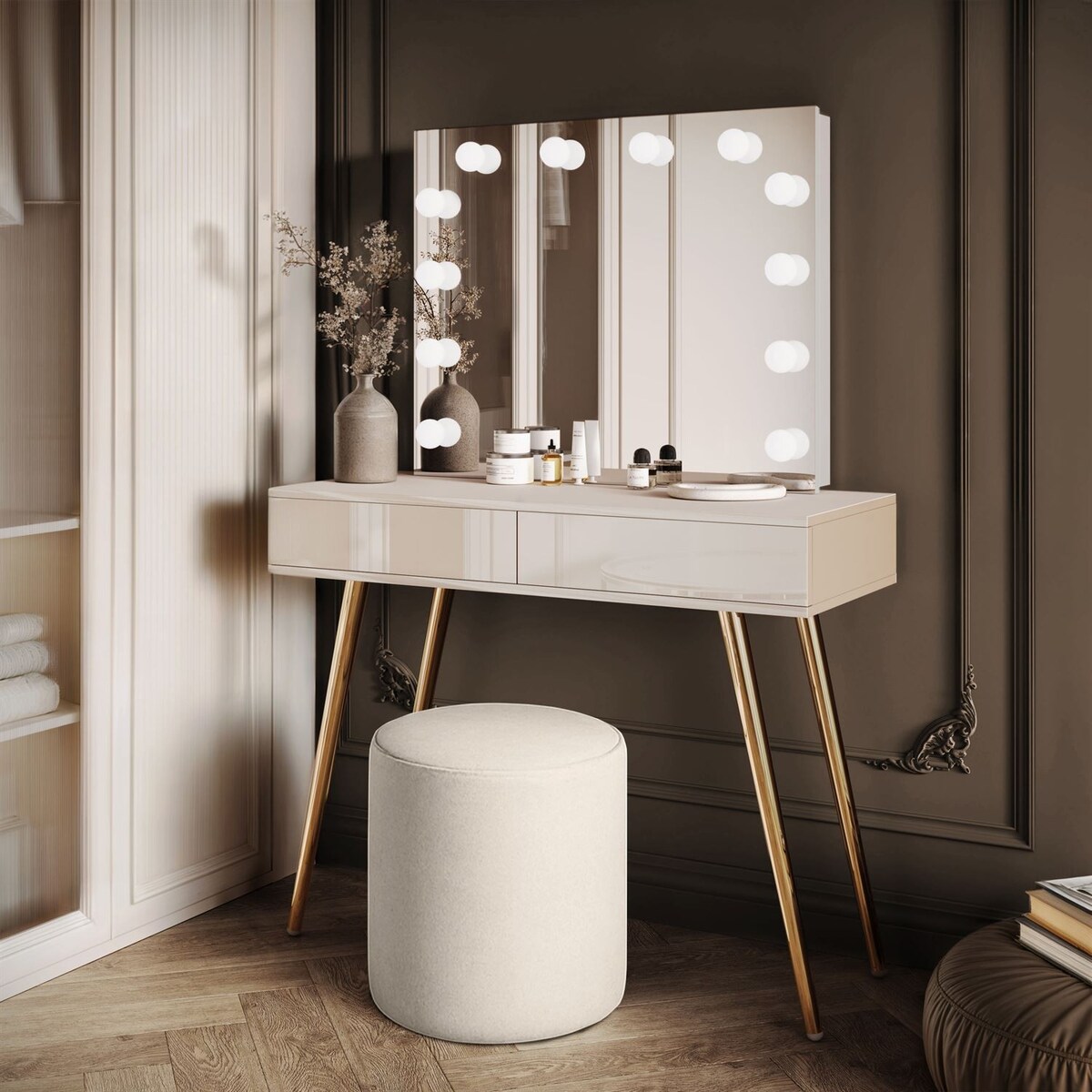 Toaletka SIENNA GOLD ELITE na skośnych nóżkach, push-to-open