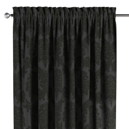 Zasłona na kanale z grzywką 1 szt. 130x260 czarne liście akantu na grafitowym tle