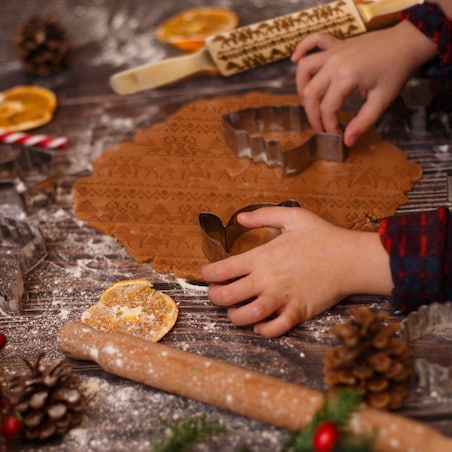 Wałek Do Ciasta Grawerowany Drewniany Świąteczny Dekoracyjny Renifery
