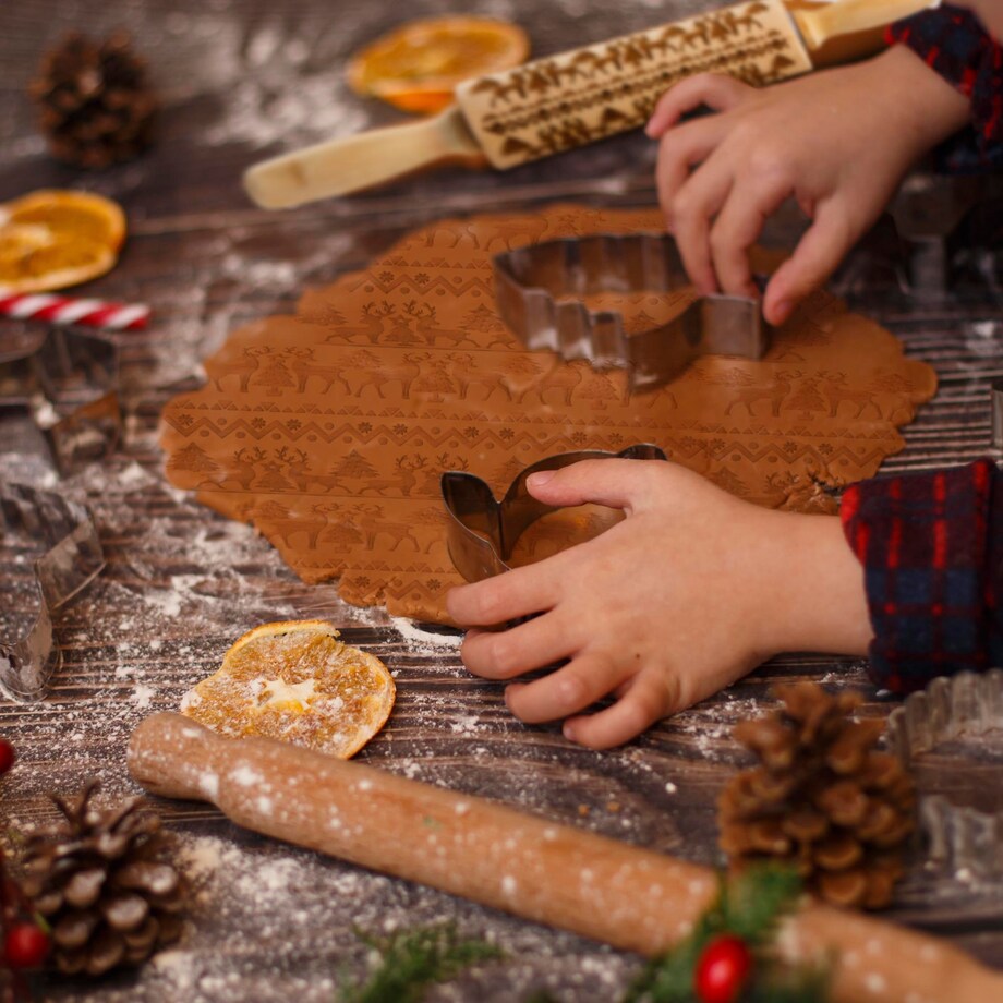 Wałek Do Ciasta Grawerowany Drewniany Świąteczny Dekoracyjny Renifery