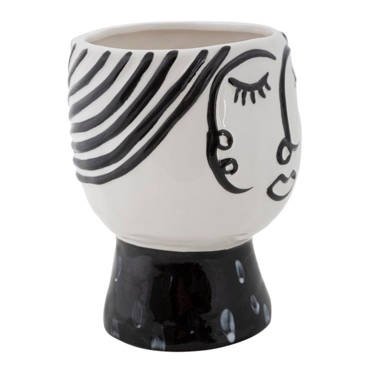 Osłonka dekoracyjna Face, kolor biały i czarny, porcelana, 14 x 14 x 18,2 cm, motyw: twarz, na doniczkę do salonu, Mauro Ferretti